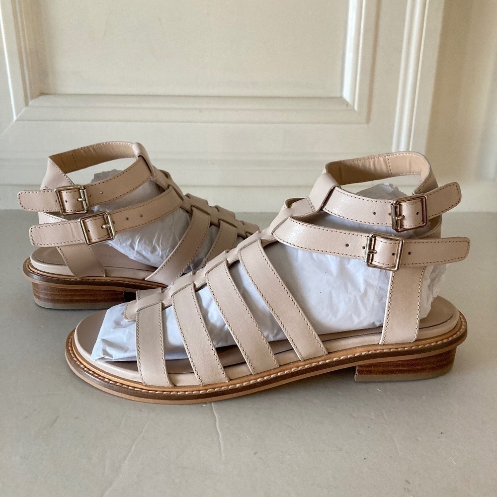 NWOT Pilcro Anthropologie Casual Gladiator Creme Leather Strappy Sandals Sz 37